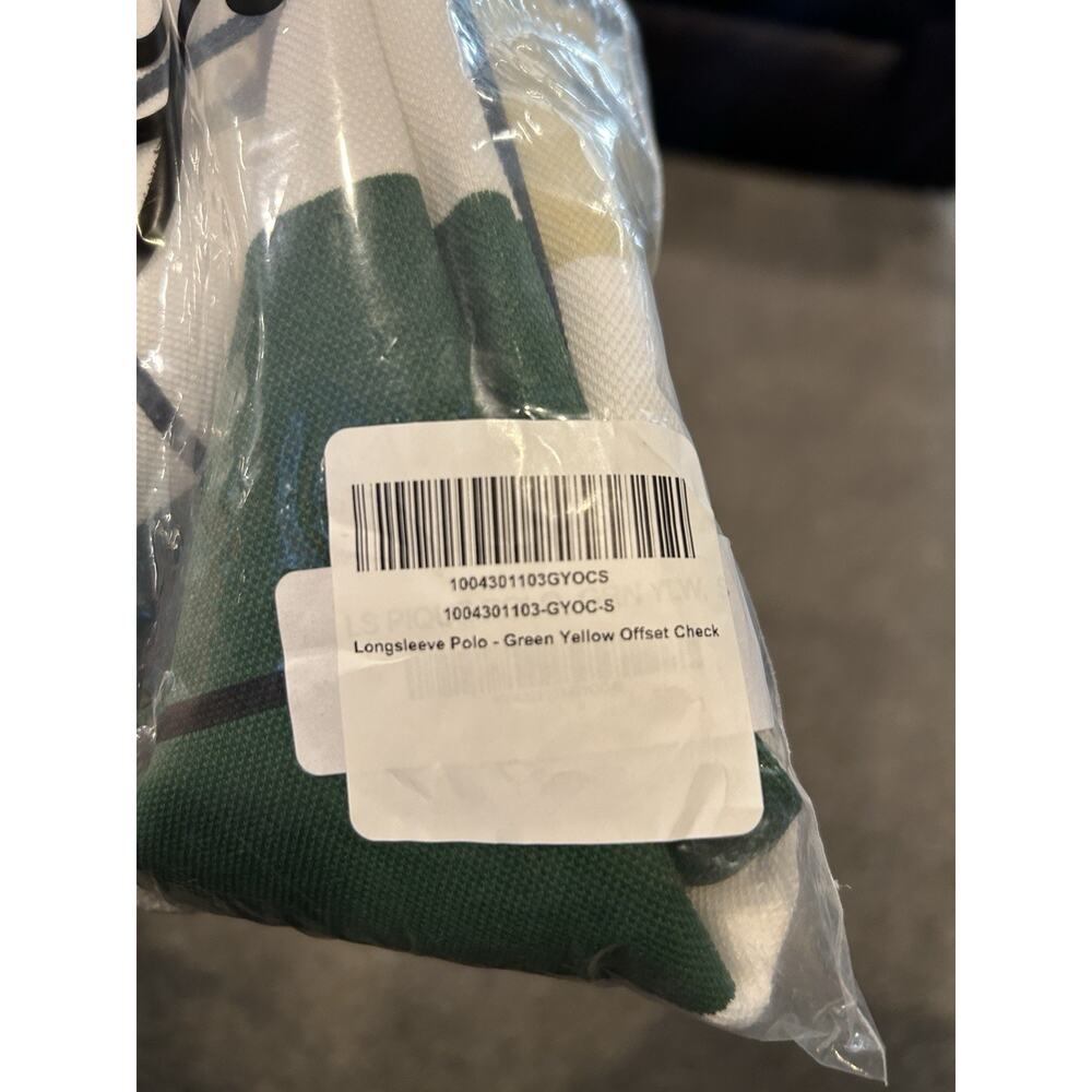Bogey Boys Long sleeve Green Yellow Polo Offset‎ Check Men's Size Small - Picture 5 of 5